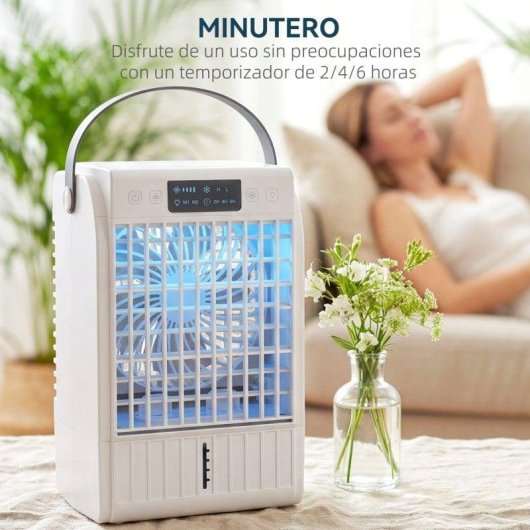 Homcom Mini Enfriador De Aire 4 En 1 4 Velocidades Luz Rgb De 7 Colores Blanco