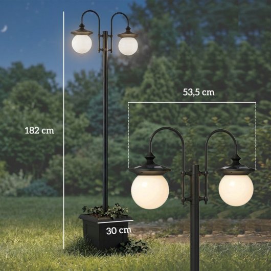 Outsunny Farola Solar Exterior De Jardín Con Macetero 2 Cabezales Impermeable