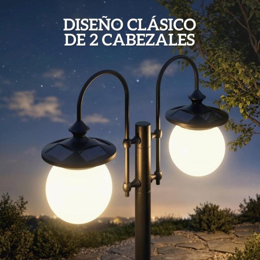 Outsunny Farola Solar Exterior De Jardín Con Macetero 2 Cabezales Impermeable