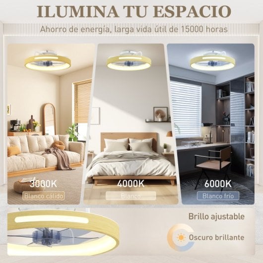 Ventoinha de Teto com Luz HOMCOM B31-641V00ND 40W Ø49cm 6 Velocidades Motor DC Reversível Comando