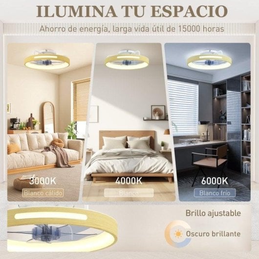 Ventoinha de Teto com Luz HOMCOM B31-641V00ND 40W Ø49cm 6 Velocidades Motor DC Reversível Comando