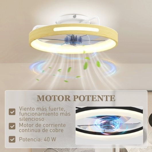 Ventoinha de Teto com Luz HOMCOM B31-641V00ND 40W Ø49cm 6 Velocidades Motor DC Reversível Comando