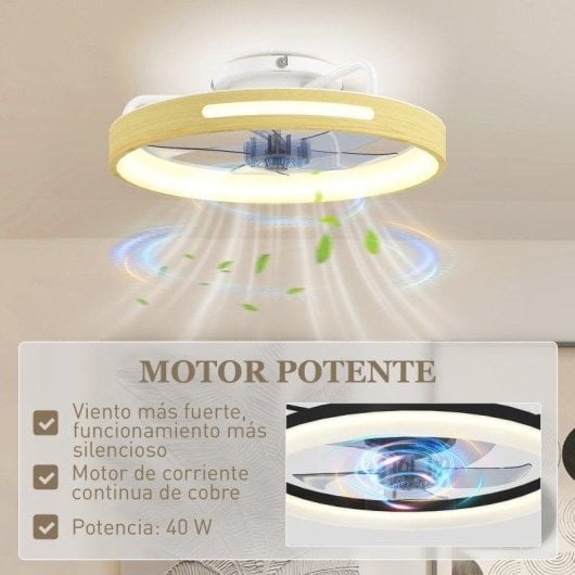 Ventoinha de Teto com Luz HOMCOM B31-641V00ND 40W Ø49cm 6 Velocidades Motor DC Reversível Comando