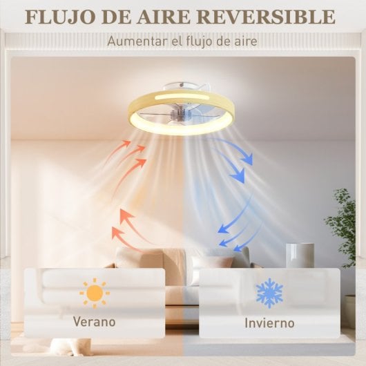 Ventoinha de Teto com Luz HOMCOM B31-641V00ND 40W Ø49cm 6 Velocidades Motor DC Reversível Comando