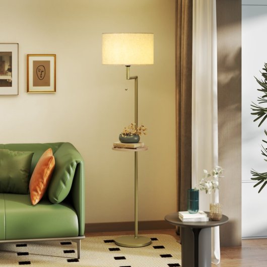 Homcom Lámpara De Pie Con Estante 40w Pantalla De Lino Ø40x170 Cm Dorado