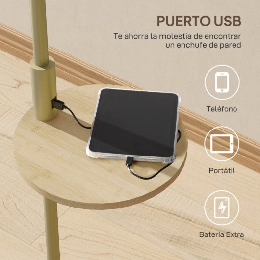 Homcom Lámpara De Pie Con Estante 40w Pantalla De Lino Ø40x170 Cm Dorado