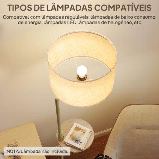 Homcom Lámpara De Pie Con Estante 40w Pantalla De Lino Ø40x170 Cm Dorado