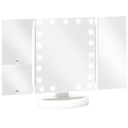 Homcom Espejo Maquillaje Con Luz Aumento 1x/2x/3x 21 Luces Led Blanco