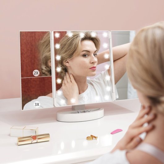 Homcom Espejo Maquillaje Con Luz Aumento 1x/2x/3x 21 Luces Led Blanco