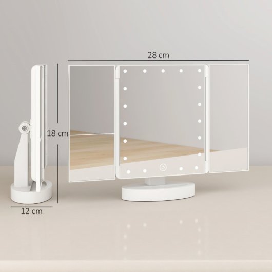 Homcom Espejo Maquillaje Con Luz Aumento 1x/2x/3x 21 Luces Led Blanco