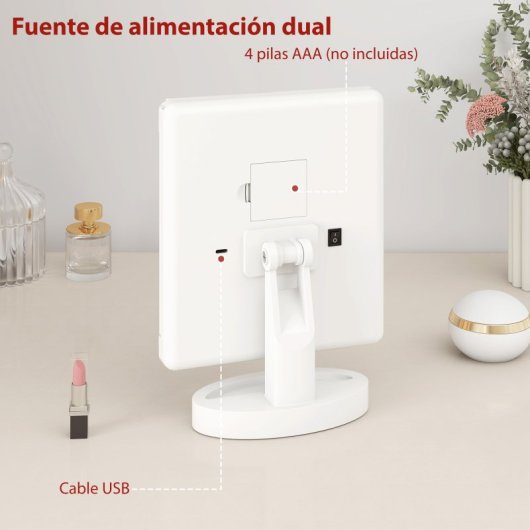 Homcom Espejo Maquillaje Con Luz Aumento 1x/2x/3x 21 Luces Led Blanco