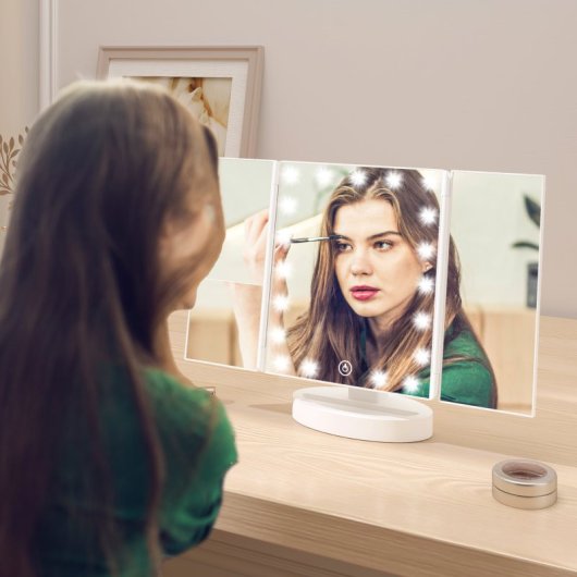 Homcom Espejo Maquillaje Con Luz Aumento 1x/2x/3x 21 Luces Led Blanco