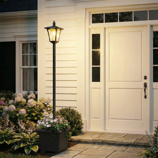 Outsunny Farola Solar Exterior De Jardín Con Macetero Poste De Aluminio Ip44