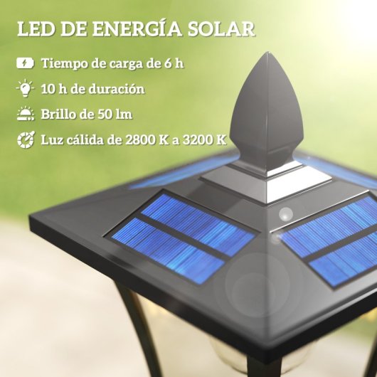 Outsunny Farola Solar Exterior De Jardín Con Macetero Poste De Aluminio Ip44