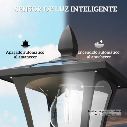 Outsunny Farola Solar Exterior De Jardín Con Macetero Poste De Aluminio Ip44