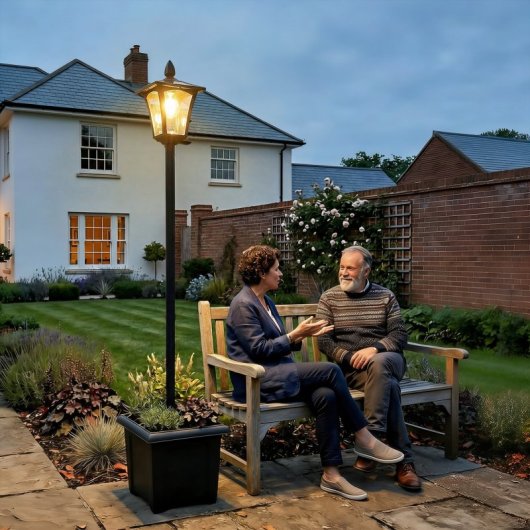 Outsunny Farola Solar Exterior De Jardín Con Macetero Poste De Aluminio Ip44