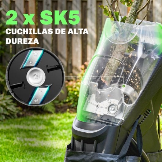 Outsunny Trituradora De Ramas Eléctrica 2500w Con 2 Cuchillas Para Ø44 Mm Ramas