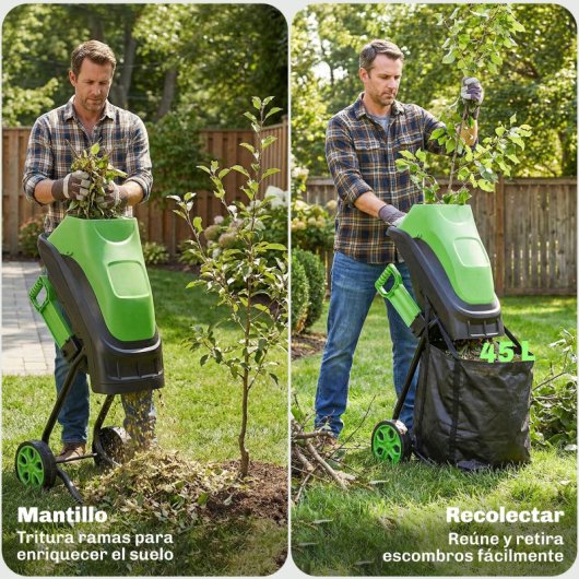 Outsunny Trituradora De Ramas Eléctrica 2500w Con 2 Cuchillas Para Ø44 Mm Ramas