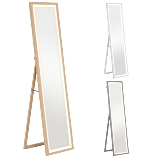 Homcom Espejo De Cuerpo Entero Con Luz Led 160x40 Cm Con Soporte Roble