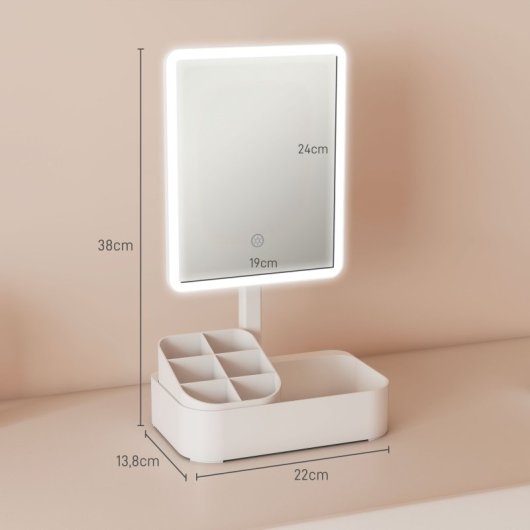 Homcom Espejo Maquillaje Con Luz Led Recargable Rotación De 180° Blanco