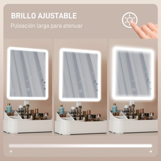 Homcom Espejo Maquillaje Con Luz Led Recargable Rotación De 180° Blanco