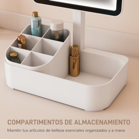 Homcom Espejo Maquillaje Con Luz Led Recargable Rotación De 180° Blanco