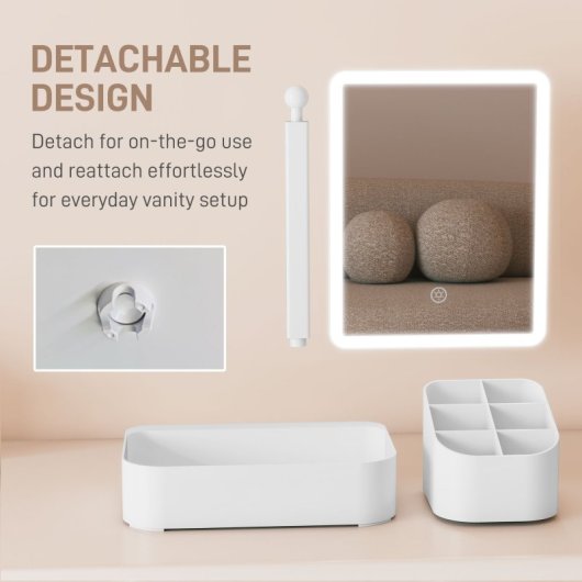 Homcom Espejo Maquillaje Con Luz Led Recargable Rotación De 180° Blanco