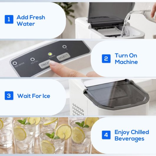 Homcom Máquina De Hielo Autolimpiable 12 Kg/24h 9 Cubitos Listos En 7 Minutos