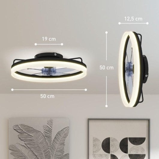 Ventoinha de Teto com Luz Homcom B31-640V00BK 40W Ø50cm 6 Velocidades Motor DC Reversível Comando