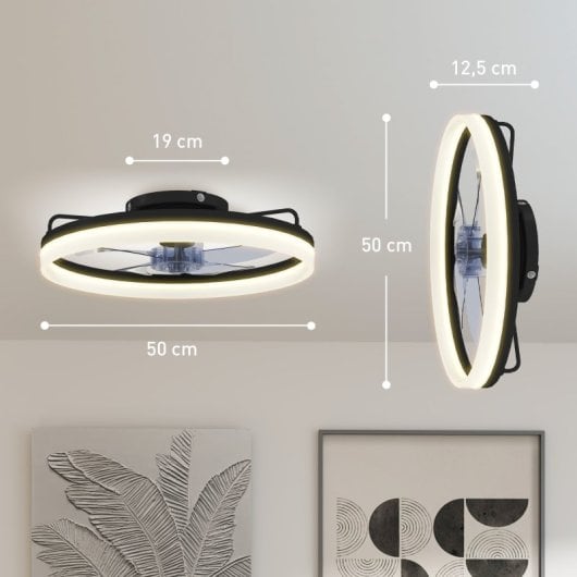 Ventoinha de Teto com Luz HOMCOM B31-640V00BK 40W Ø50cm 6 Velocidades Motor DC Reversível Comando