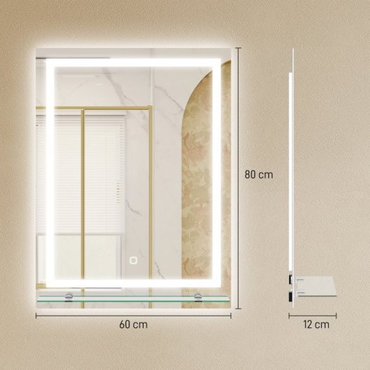 Kleankin Espejo De Baño Con Luces Led 60x80 Cm Con 3 Colores De Luz Plata