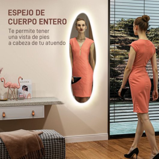 Homcom Espejo De Cuerpo Entero De Pared Con Luces Led 120x40 Cm Transparente
