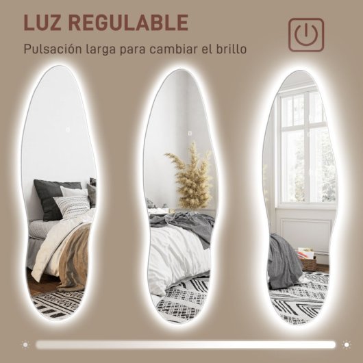 Homcom Espejo De Cuerpo Entero De Pared Con Luces Led 120x40 Cm Transparente