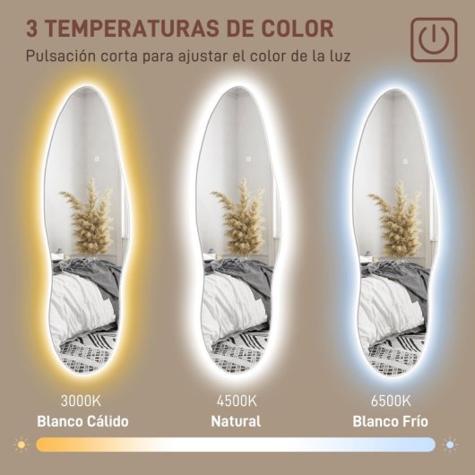 Homcom Espejo De Cuerpo Entero De Pared Con Luces Led 120x40 Cm Transparente