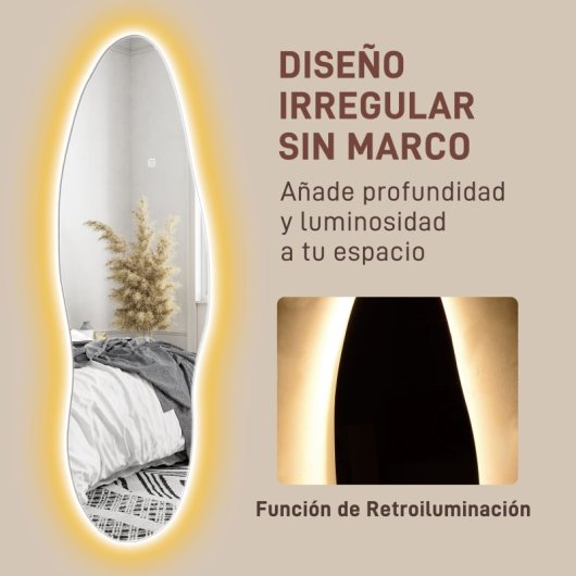 Homcom Espejo De Cuerpo Entero De Pared Con Luces Led 120x40 Cm Transparente