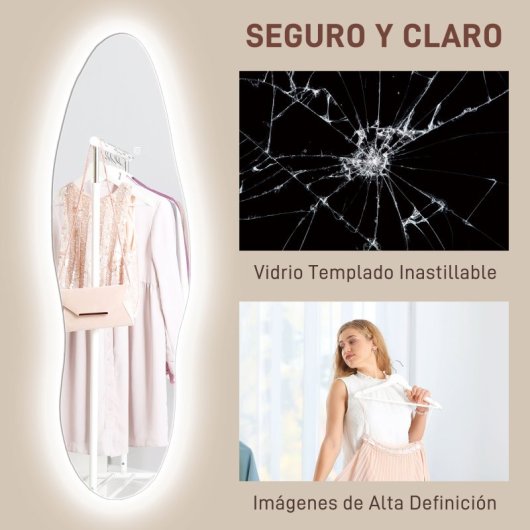 Homcom Espejo De Cuerpo Entero De Pared Con Luces Led 120x40 Cm Transparente