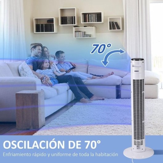 Homcom Ventilador De Torre 45w Con Control Remoto 3 Velocidade 3 Modos Blanco