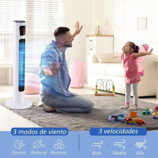 Homcom Ventilador De Torre 45w Con Control Remoto 3 Velocidade 3 Modos Blanco