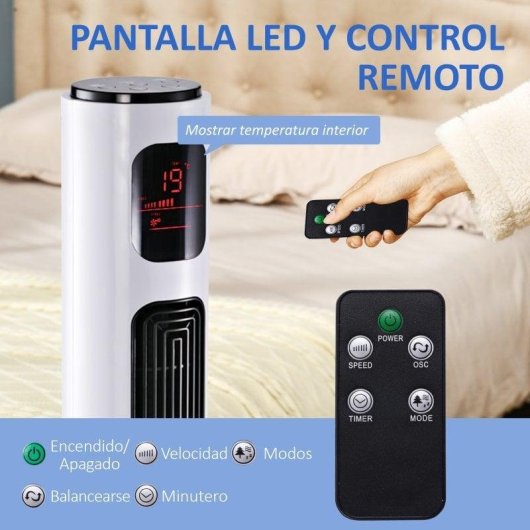 Homcom Ventilador De Torre 45w Con Control Remoto 3 Velocidade 3 Modos Blanco