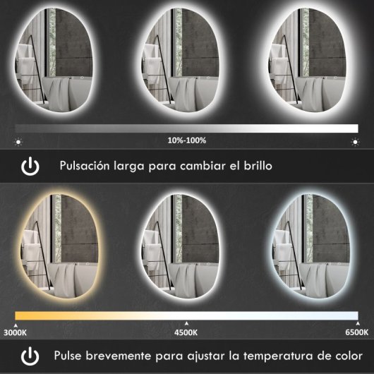 Homcom Espejo De Baño Con Luz Led 80x60 Cm Sin Marco Ip44