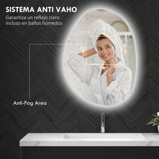 Homcom Espejo De Baño Con Luz Led 80x60 Cm Sin Marco Ip44