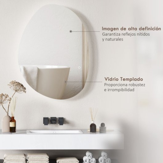 Homcom Espejo De Baño Con Luz Led 80x60 Cm Sin Marco Ip44