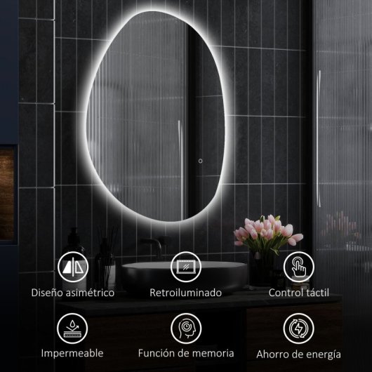 Homcom Espejo De Baño Con Luz Led 80x60 Cm Sin Marco Ip44