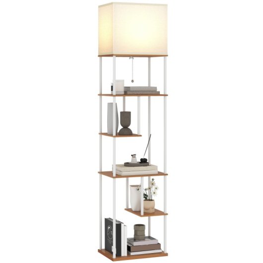 Homcom Lámpara De Pie Con Estantes Temperaturas De Color Ajustable Natural