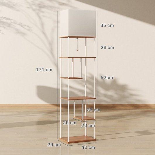 Homcom Lámpara De Pie Con Estantes Temperaturas De Color Ajustable Natural