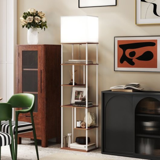 Homcom Lámpara De Pie Con Estantes Temperaturas De Color Ajustable Natural