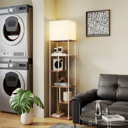 Homcom Lámpara De Pie Con Estantes Temperaturas De Color Ajustable Natural