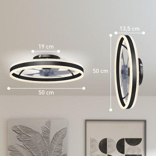 Ventoinha de Teto com Luz HOMCOM B31-646V00BK 45W Ø50cm 6 Velocidades Motor DC Reversível Comando