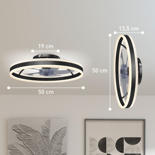Ventoinha de Teto com Luz HOMCOM B31-646V00BK 45W Ø50cm 6 Velocidades Motor DC Reversível Comando