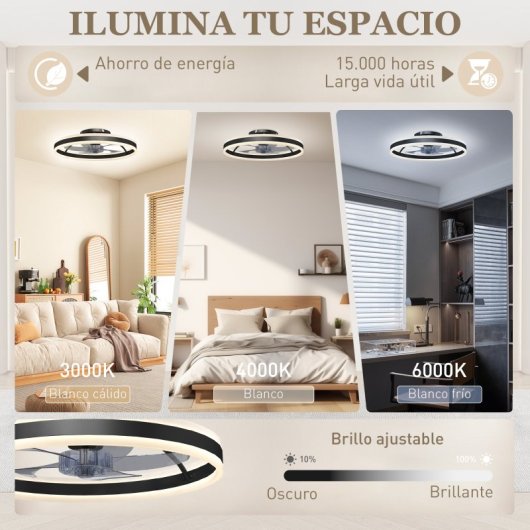 Ventoinha de Teto com Luz HOMCOM B31-646V00BK 45W Ø50cm 6 Velocidades Motor DC Reversível Comando